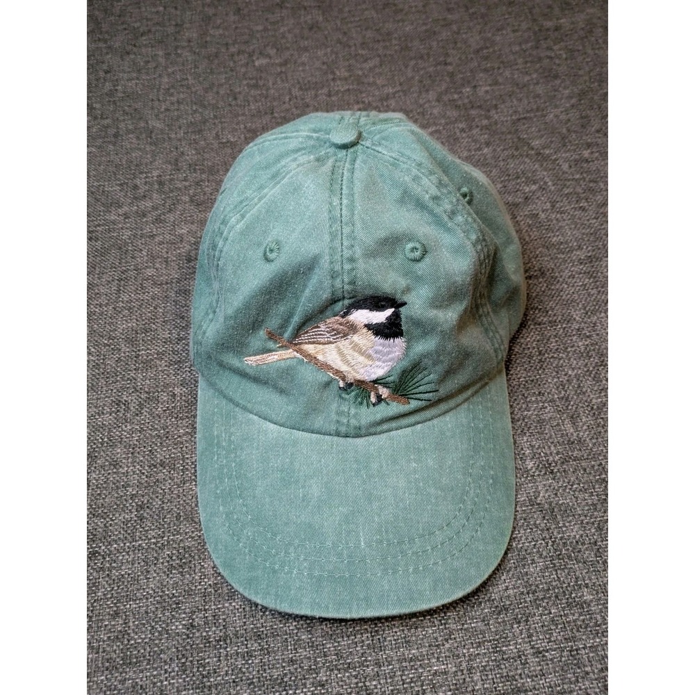 Vintage Adams Embroidered Chickadee Bird Logo Hat Mens Leather Strapback Cap